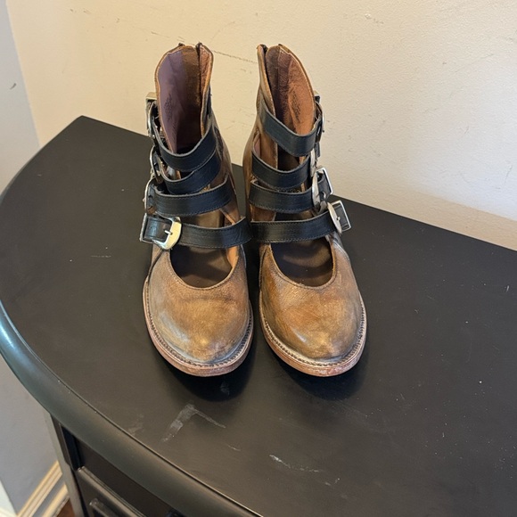 Freebird Distressed Brown Ankle Booties with Buckles - Picture 4 of 10